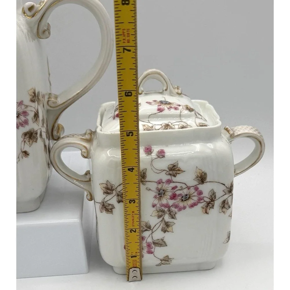 Haviland Limoges Porcelain Teapot and Covered Sugar Bowl Schleiger 373 EUC